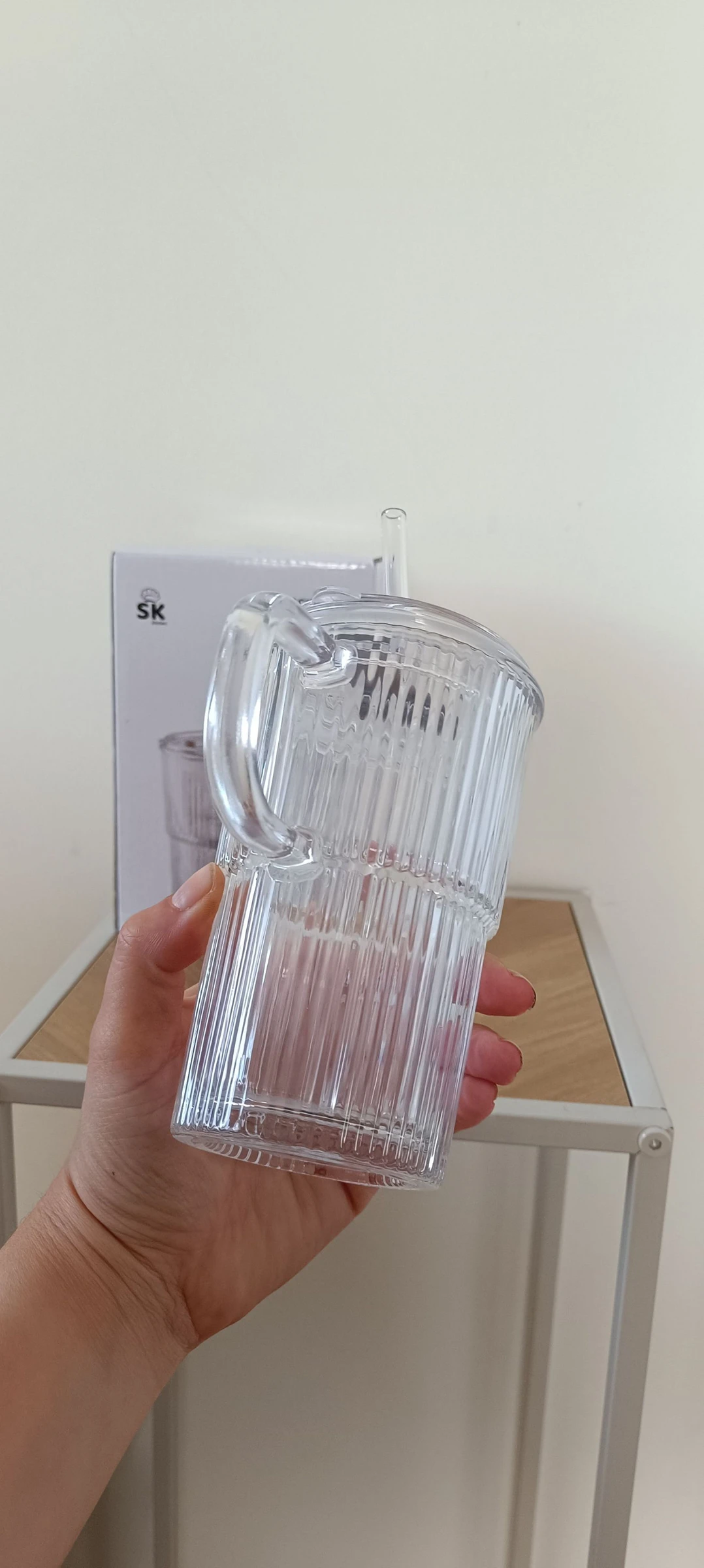 Copo de vidro canelado e palhinha de vidro 🌺 Verre et paille en verre🌺 – photo 2